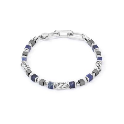 Coeur de Lion Armband Herren Unisex Cubes Blau Silber 0902/30-0700