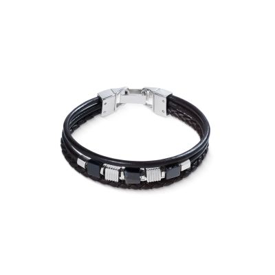 Coeur de Lion Armband Herren Onyx Edelstahl-Cubes Leder 0921/30-1300