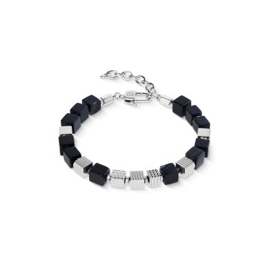 Coeur de Lion Armband Herren Onyx Graphic Cubes Edelstahl 0925/30-1317