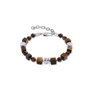 Coeur de Lion Armband Tigerauge Kugeln Cubes Edelstahl 0927/30-1100