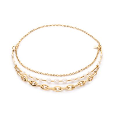 Coeur de Lion Halskette Süßwasserperlen Chunky Chain Navette Gold 1110/10-1416