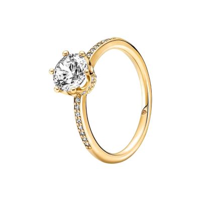Pandora 168289C01 Solitärring Klare Funkelnde Krone 14k Gold Plattiert