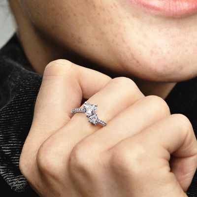 Pandora 191198C01 Ring Funkelnder Doppel-Herz Zirkonia Sterling-Silber