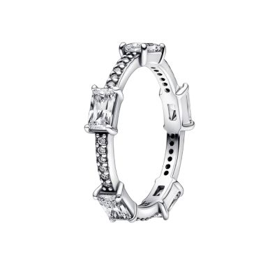 Pandora Ring Rechteckige Steine Pavé Funkelnd Silber Gr. 52 192397C01