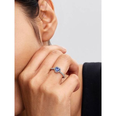 Pandora Ring Funkelndes Erhabenes Blaues Herz Silber 198421C05