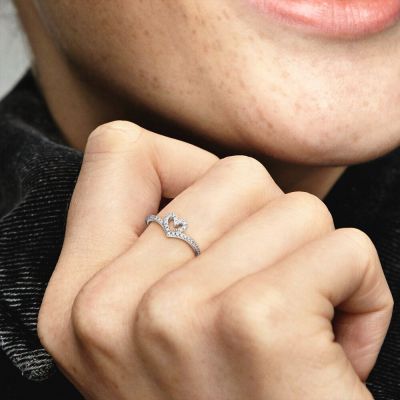 Pandora 199302C01 Ring Damen Funkelnder Wishbone Herz Silber