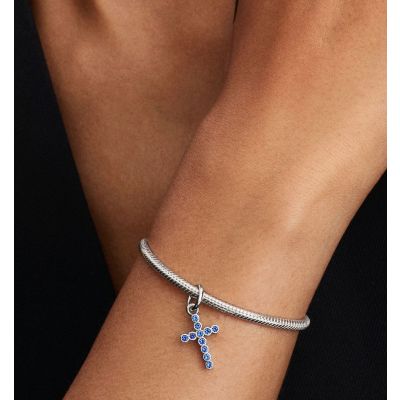 Pandora Charm-Anhänger Kreuz Kristall Blau Sterling-Silber 794063C01