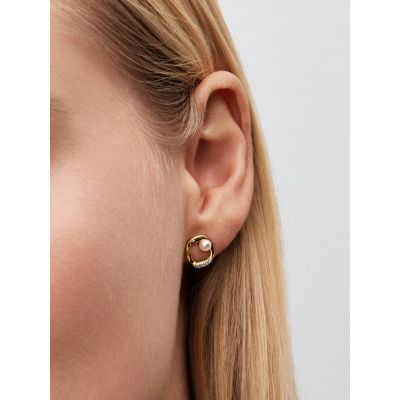 Pandora Essence Ohrstecker Pavé-Kreis Perle 14K Vergoldet 264662C01