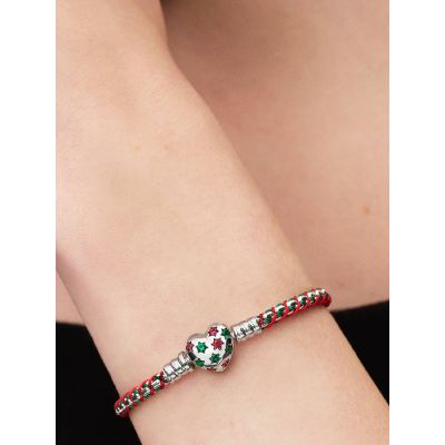 Pandora Armband Mintgrüne Rote Kordel Sterling-Silber 595068C01