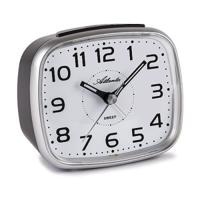 Atlanta Wecker Silber Schwarz Analog Quarz Anthrazit 03-2142-19