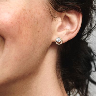 Pandora 261248C01 Ohrstecker Damen Funkelnder Runder Strahlenkranz Vergoldet