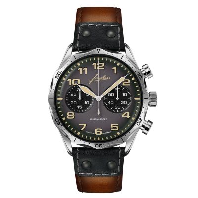 Junghans Herren-Uhr Pilot Chronoscope Automatikwerk Leder-Armband 27/3493.00