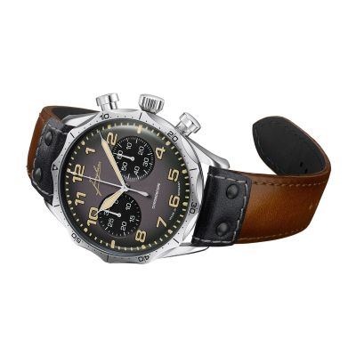 Junghans Herren-Uhr Pilot Chronoscope Automatikwerk Leder-Armband 27/3493.00