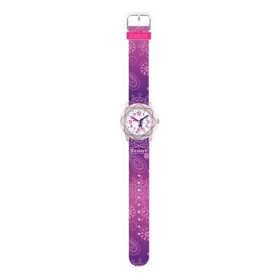 Scout 280393033 Mädchen-Uhr Blüte Elfe Paisley Pink Analog Quarz Kunstleder-Band