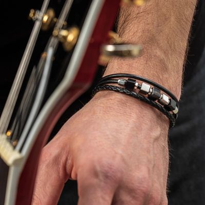 Coeur de Lion Armband Herren Onyx Edelstahl-Cubes Leder 0921/30-1300