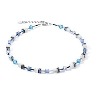 Coeur de Lion Halskette GeoCube® Iconic Nature Blau-Weiß Silber 3018/10-0714