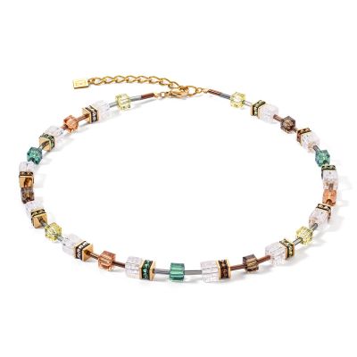 Coeur de Lion Halskette GeoCube® Iconic Braun Weiß Gold 3018/10-0911