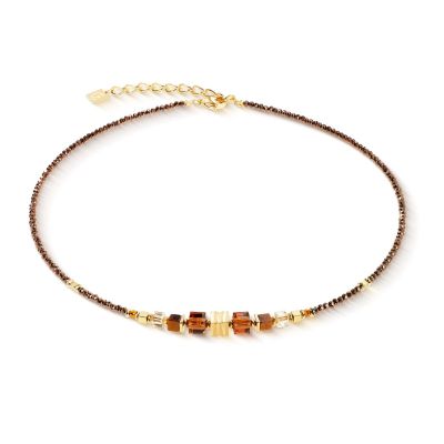 Coeur de Lion Halskette Wave Cube Flow Braun Gold-Ton 3044/10-1116