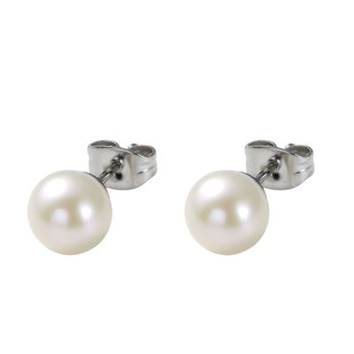 Monomania 31249 Ohrstecker Süßwasserperle Weiss Gross Edelstahl 8 mm