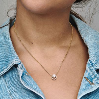 Pandora 361174C01 Kette mit Anhänger Funkelnder Runder Strahlenkranz Vergoldet