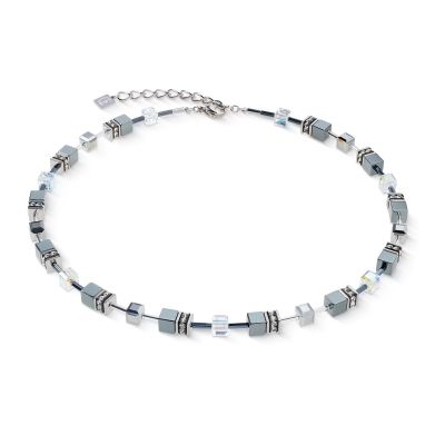 Coeur de Lion Halskette Damen GeoCube® Platinum Edelstahl 4015/10-1217
