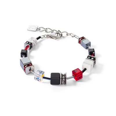 Coeur de Lion Armband GeoCube® Iconic Schwarz Rot Silber 4530/30-1303