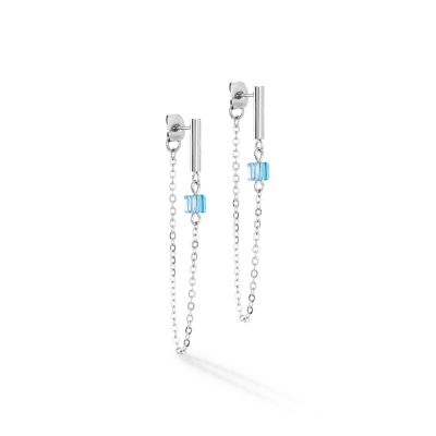 Coeur de Lion Ohrringe Mini Cubes & Chain Blau-Silber 5076/21-0717