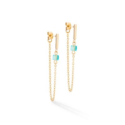 Coeur de Lion Ohrringe Mini Cubes und Chain Blau Gold 5076/21-1516