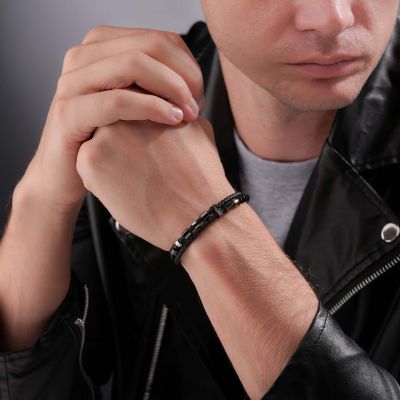 Police Armband Herren Freeway Leder Schwarz 19 mm PEAGB0035601