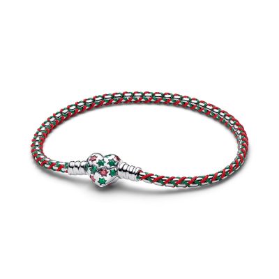 Pandora Armband Mintgrüne Rote Kordel Sterling-Silber 595068C01