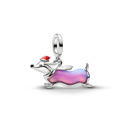 Pandora Charm-Anhänger Weihnachts-Dackel Platinbeschichtet 734970C01