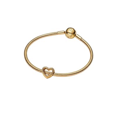 Pandora Charm Damen Offenes Metallperlen-Herz 14K Vergoldet 767516C00