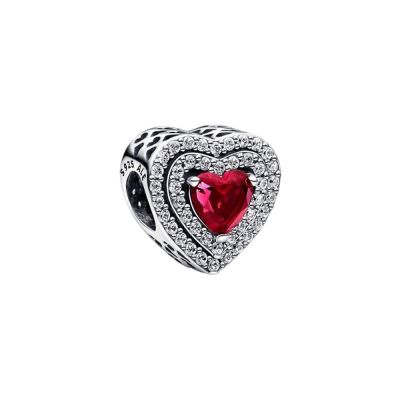 Pandora 799218C02 Charm Damen Funkelndes Mehrstufiges Rotes Herz Sterling-Silber
