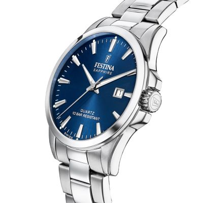 Festina Herren-Uhr Swiss Made Blau Quarz Edelstahl-Armband F20024/3