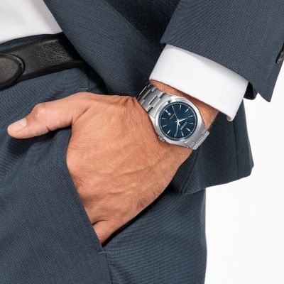 Citizen Herren-Uhr Eco-Drive Blau Quarz Edelstahl-Armband AW1750-85L