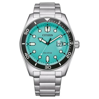 Citizen Herren-Uhr Eco-Drive Türkis Quarz Edelstahl-Armband AW1760-81W