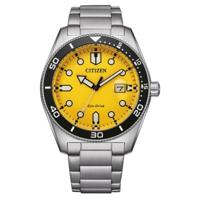 Citizen Herren-Uhr Eco-Drive Gelb Quarz Edelstahl-Armband AW1760-81Z