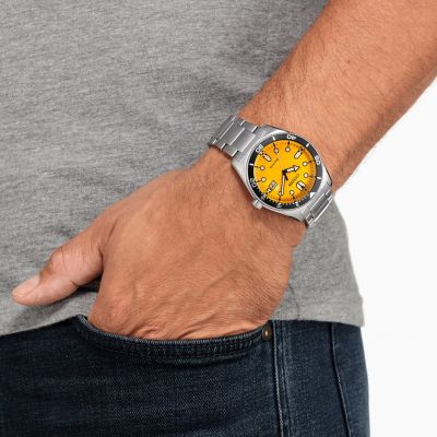 Citizen Herren-Uhr Eco-Drive Gelb Quarz Edelstahl-Armband AW1760-81Z