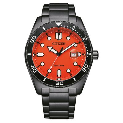 Citizen Herren-Uhr Eco-Drive Schwarz Quarz Edelstahl-Band AW1765-88X