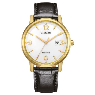 Citizen Herren-Uhr Eco-Drive Quarz Leder-Armband Gold-Ton BM6756-01A