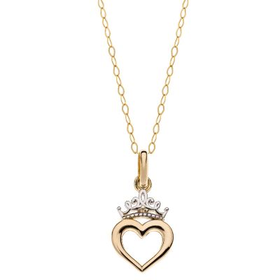 Disney CG00004TL-0.CS Halskette mit Anhänger Mädchen Herz Krone 375/- Gelbgold