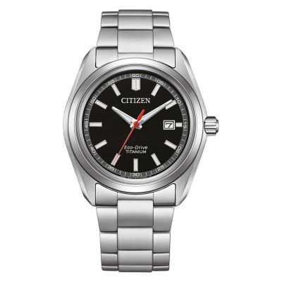 Citizen Herren-Uhr Eco Drive Schwarz Analog Titan-Armband AW1900-50E