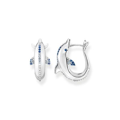 Thomas Sabo CR688-644-1 Ohrringe Creolen Damen Delfin mit Blauen Steinen Silber