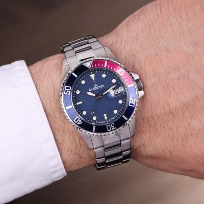 Dugena Herren-Uhr Diver Blau Automatik Edelstahl-Armband 4460588