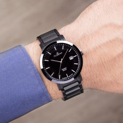 Dugena Herren-Uhr Solar Schwarz Analog Quarz Keramik-Armband 4461006