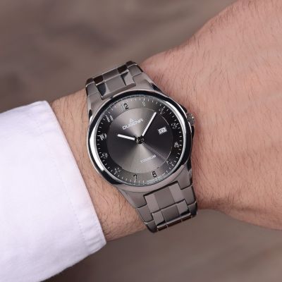 Dugena Herren-Uhr Gent Anthrazit Analog Quarz Titan-Armband 4460513