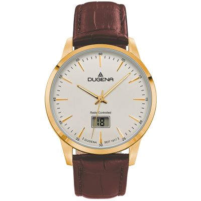 Dugena Herren-Uhr Momentum Funk Quarz Leder-Armband Gold-Ton 4460860