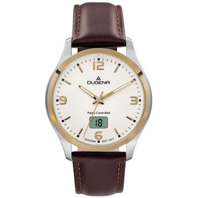 Dugena Herren-Uhr Tresor Funk Quarz Leder-Armband Braun 4460862