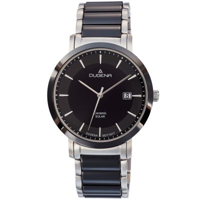 Dugena Herren-Uhr Solar Schwarz Analog Quarz Keramik-Armband 4461005