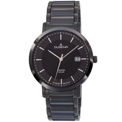 Dugena Herren-Uhr Solar Schwarz Analog Quarz Keramik-Armband 4461006